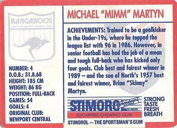 1991 Scanlens Stimorol #63 Michael Martyn Back